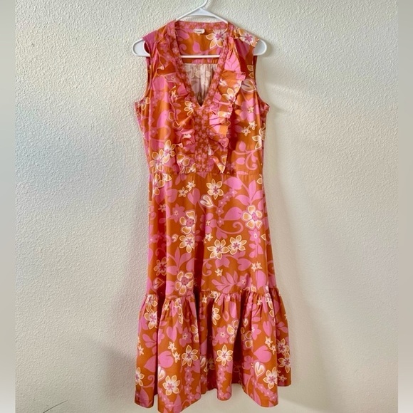 Warm Dresses & Skirts - Warm Size 3 (L) Midi Floral Tiered Maxi Dress Bright Pink Lavender Orang…